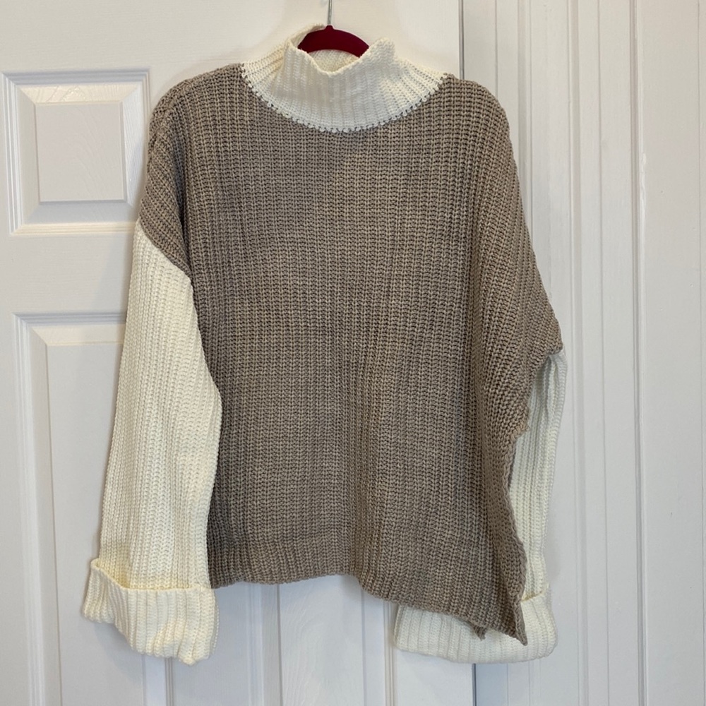 NA-KD Color Blocked Oversized Knitted Sweater - beige/white